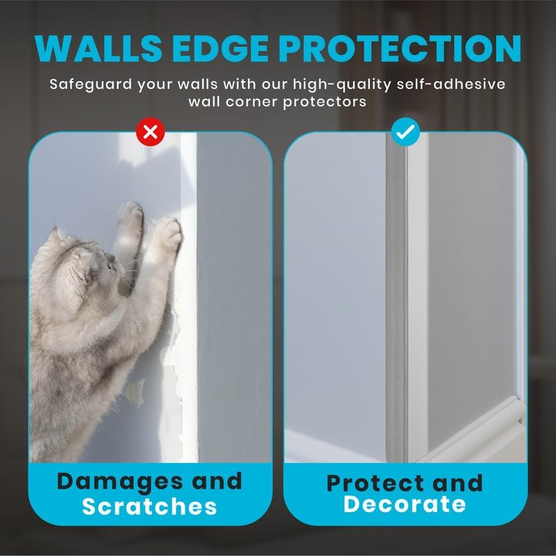 Proflex Wall Corner Protector - Pack of 6 Self Adhesive Corner Guards for Walls Edge Protection - 1 inch x 48 inch, Brushed Aluminum – Easy to Apply – No Tools Needed