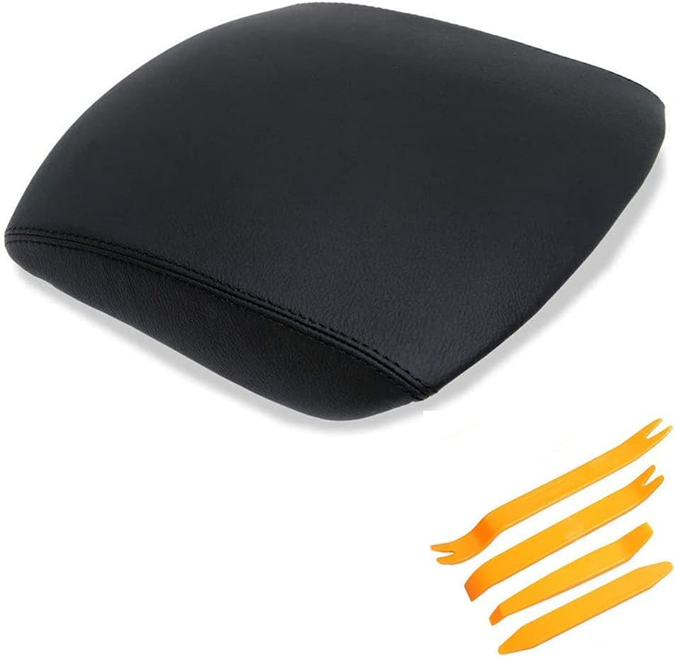 Leather Console Lid Armrest Cover Fits for Pilot 2009 2010 2011 2012 2013 2014 2015 (Leather Part Only) (Black)