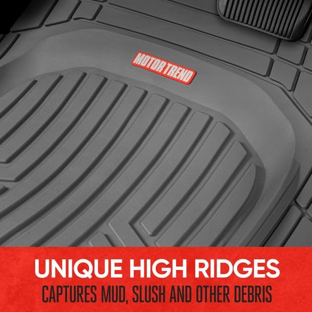Motor Trend FlexToughXL Floor Mats for Cars Full Set, All-Weather Rubber Automotive Floor Mats, Waterproof Heavy Duty Car Mats, Flexible Floor Liners for Car Truck Van SUV, Car Floor Mats (Gray)