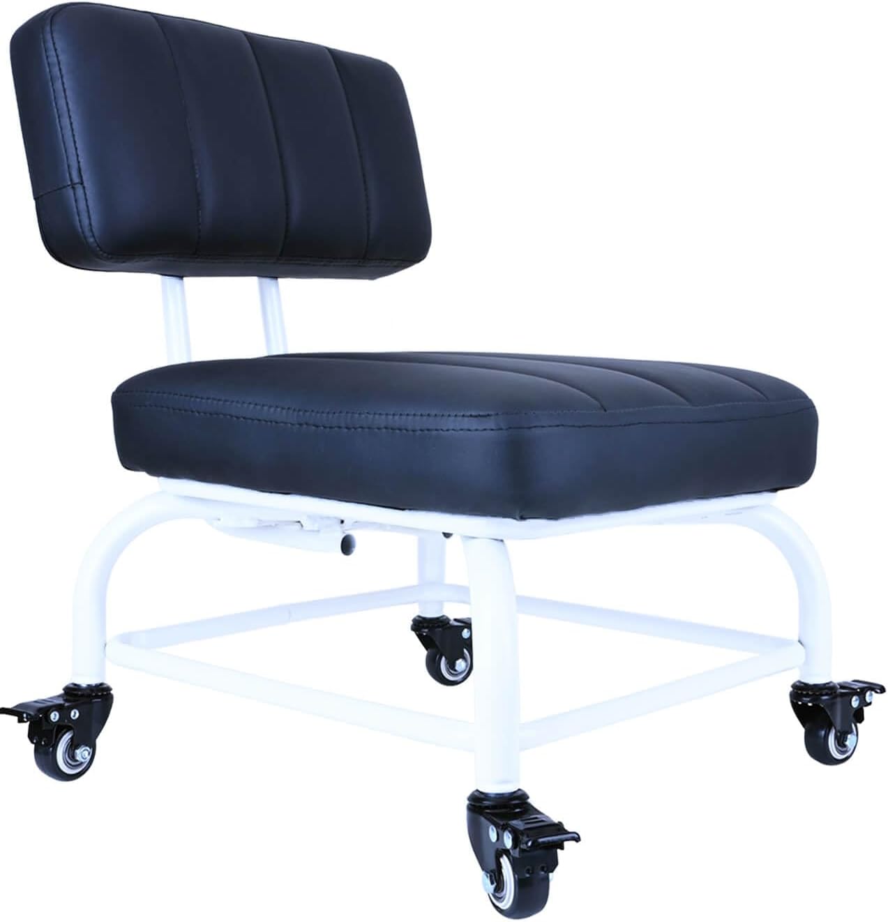 Rolling Stool and 4 Wheels with Brakes Rolling Chair for Home Office Garage Shop Roller Seat Water-Proof High Density Cushion and Steel Black