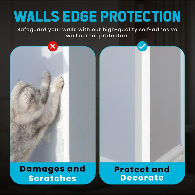 Proflex Wall Corner Protector - Pack of 6 Self Adhesive Corner Guards for Walls Edge Protection - 1-1/2 inch x 36 inch, White Textured – Easy to Apply – No Tools Needed