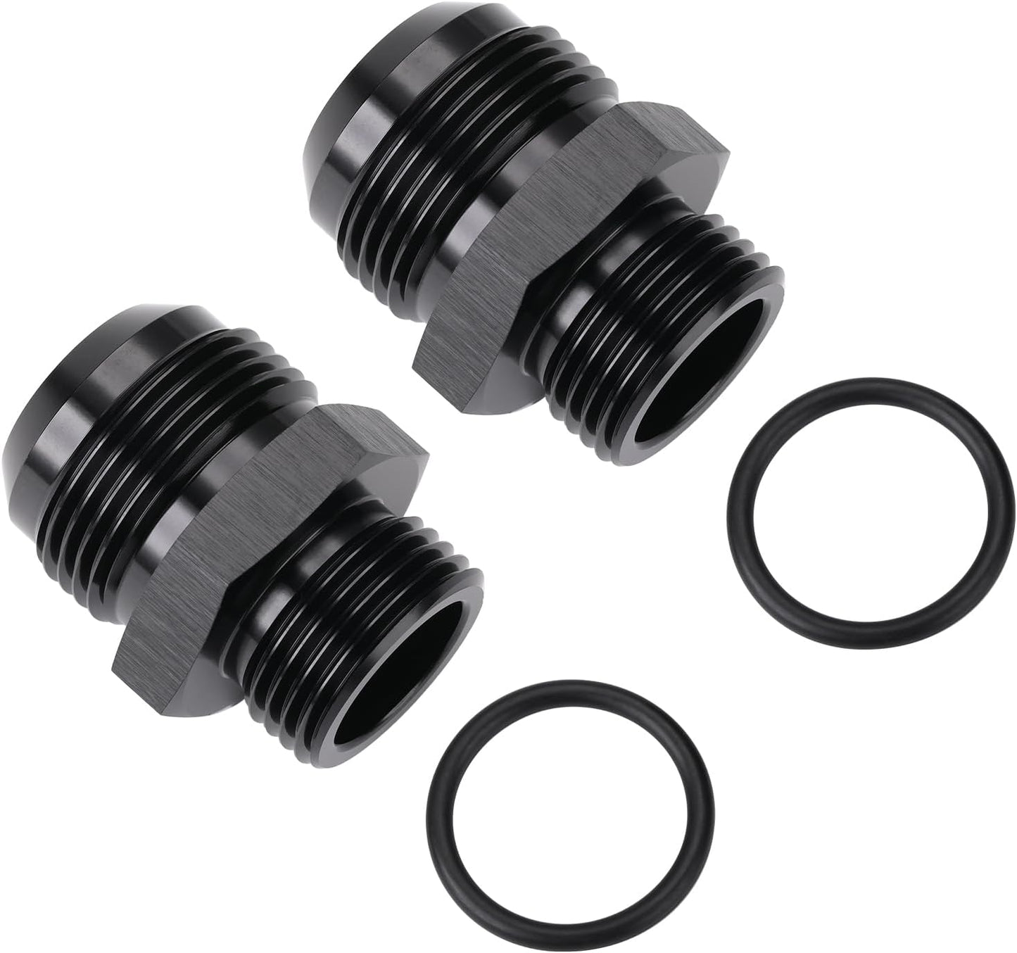 16AN Male Flare to 12AN ORB O-ring Boss Fuel Pump Rail Adapter Fitting Aluminum Black, Pack of 2