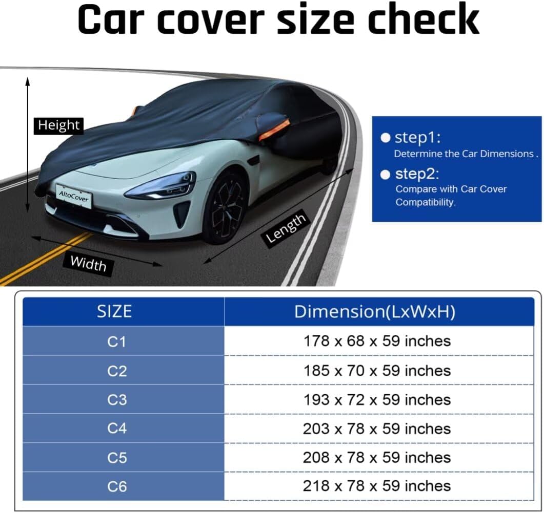 6 Layer Heavy Duty Car Cover Waterproof All Weather Protection with Cotton Liner, Universal Fit Ford Mustang, Chevrolet Camaro, Toyota Camry, Honda Accord Civic, Nissan Altima,Tesla Model 3