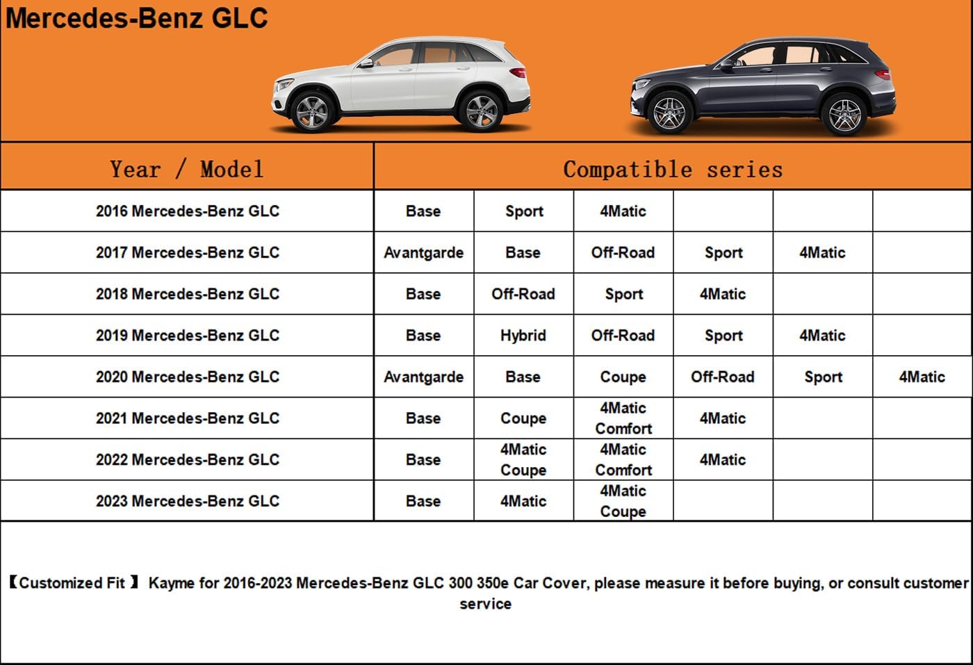 Kayme 7 Layers SUV Car Cover Custom Fit for Mercedes Benz GLC 300 350e(2016-2025 Waterproof All Weather for Automobiles, Outdoor Full Cover Rain Sun UV Protection.