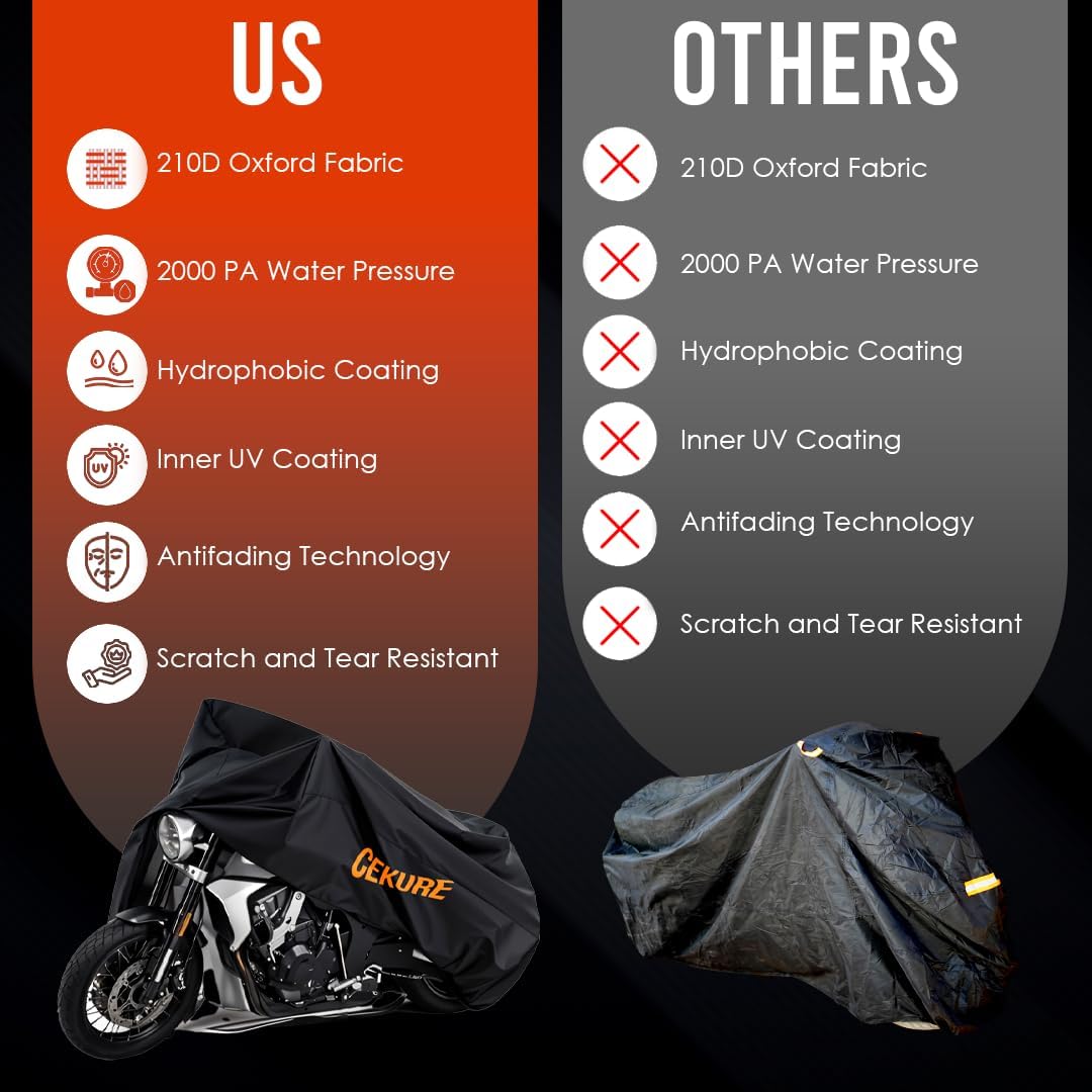 Your Ride! Heavy Duty Motorcycle Cover Waterproof Outdoor 210 Oxford Fabric with Heat Sealed Seams Ultra Waterproof Fits up to 116" All Weather Scooter Cover for Sport Bike with Carry Bag