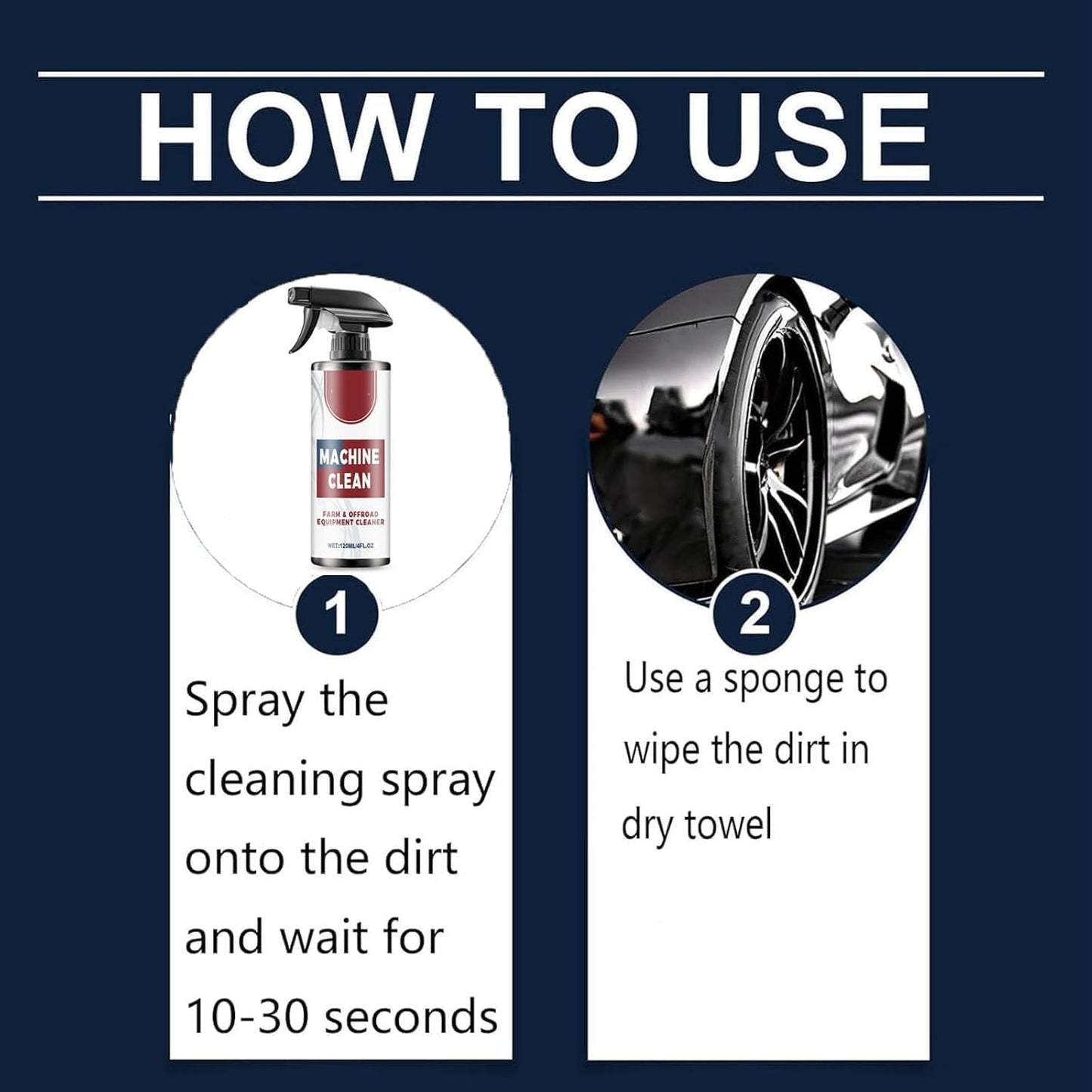 Machine Clean Spray, Machine Clean Outdoor All-Purpose Cleaner, Heavy-Duty Outdoor All Purpose Cleaner,Compatible with all wheel materials and finishes(120ml*2 PCS)