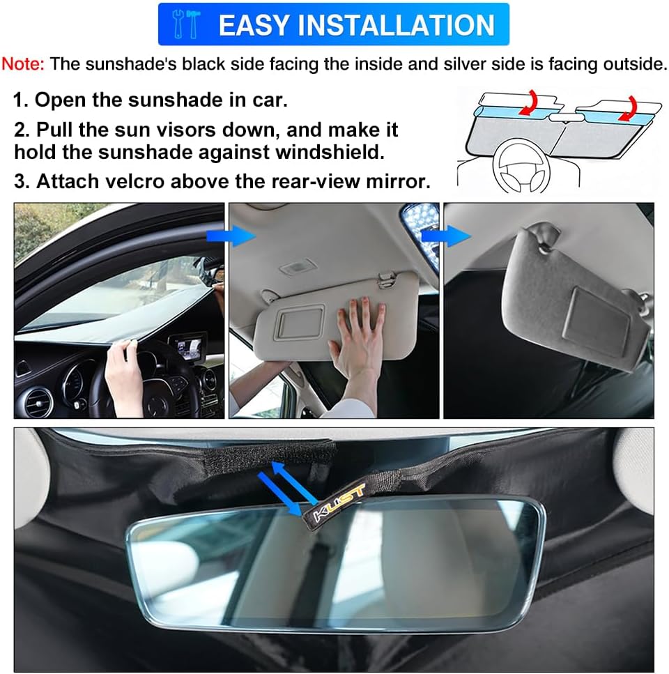 KUST Windshield Sun Shade for Kia Forte Accessories 2019-2024 Window Sunshade Sun Visor Protector Foldable Blocks UV Rays Keep Your Car Cooler