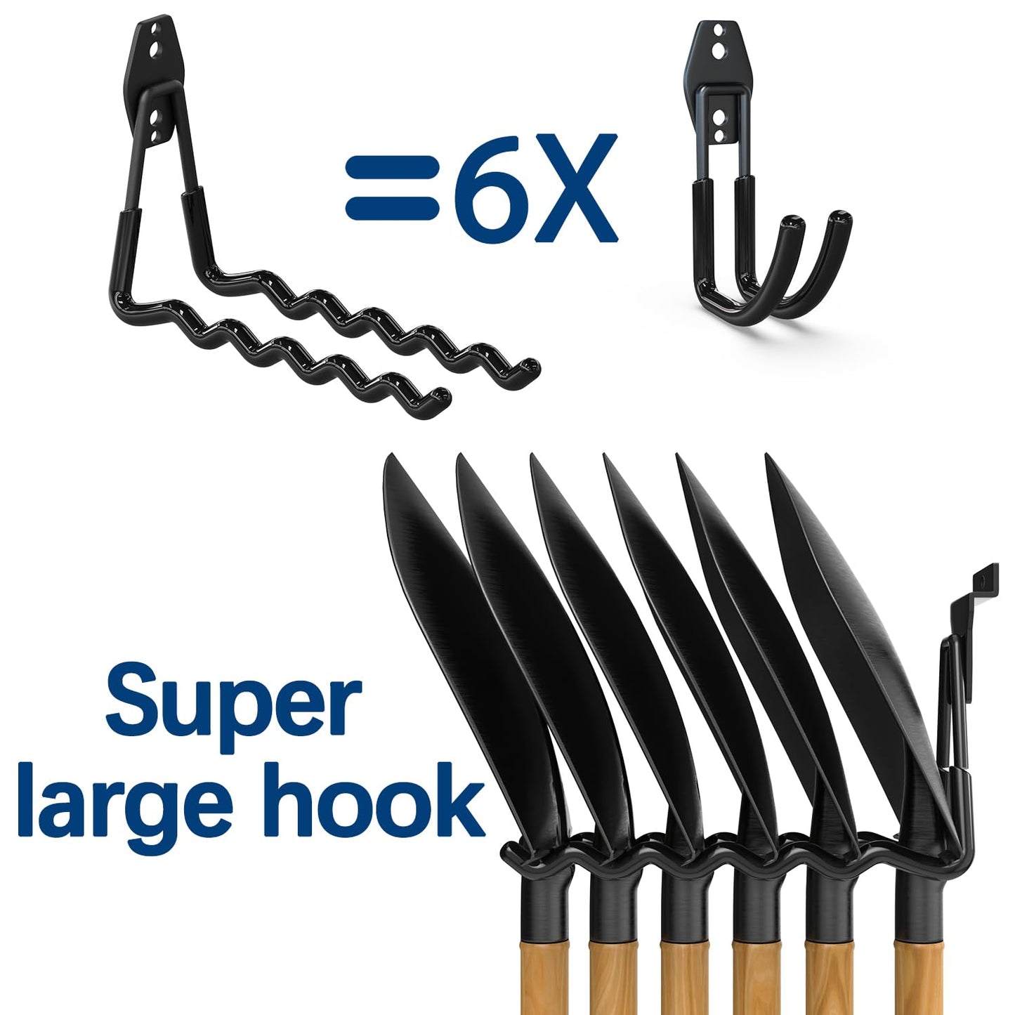 3-H Garage Hooks Heavy Duty with 2 Storage Straps, Utility Garage Wall Mount Hooks for Garden, Ladders, WeedEater, Shovel(Black)