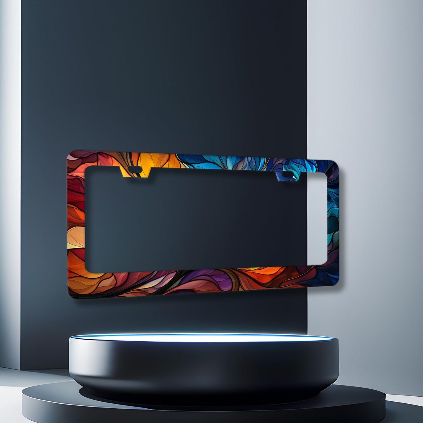 Abstract Leaf License Plate Frame Beautiful Leaves Floral License Plate Holder Stainless Steel Colorful Car Accessory Funny License Plate Decoration Size 12.2" x 6.2" with Screws