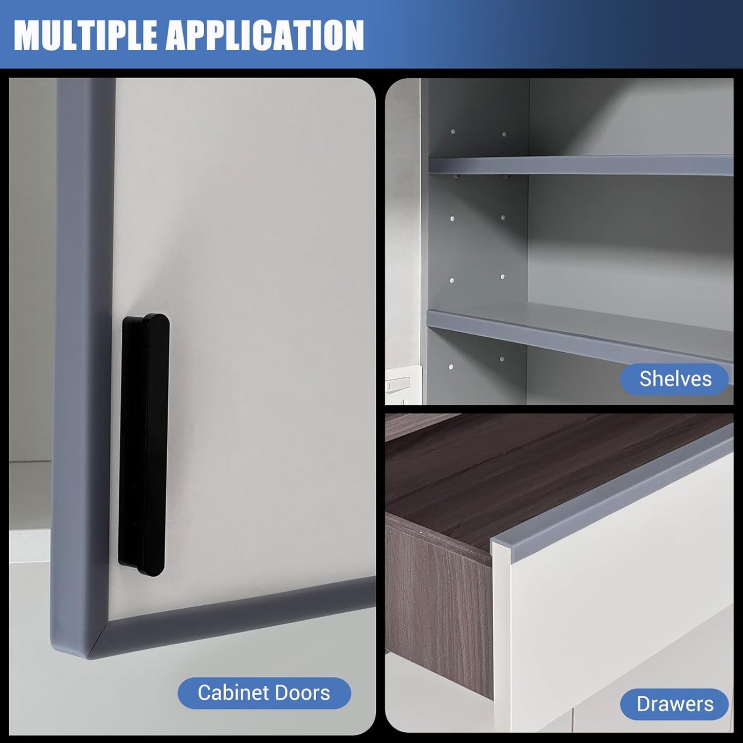 Rubber Edge Trim, Flexible Edge Banding, 3/4"(19mm) U Channel Furniture Edge Protector, Self Adhesive Edge Guards for Plywood, Wood, Glass Parts, 20Ft, Grey Color