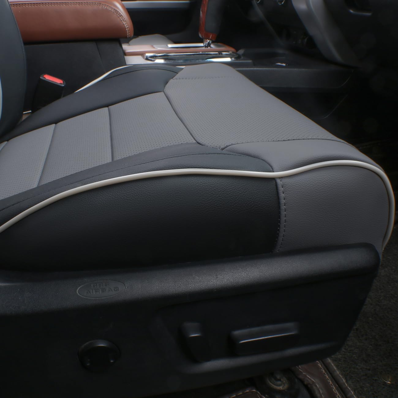 EKR Custom Fit Tacoma Car Seat Covers for Select Toyota Tacoma 2024 2025 Xtra Cab SR -Full Set,Leather(Black/Gray)