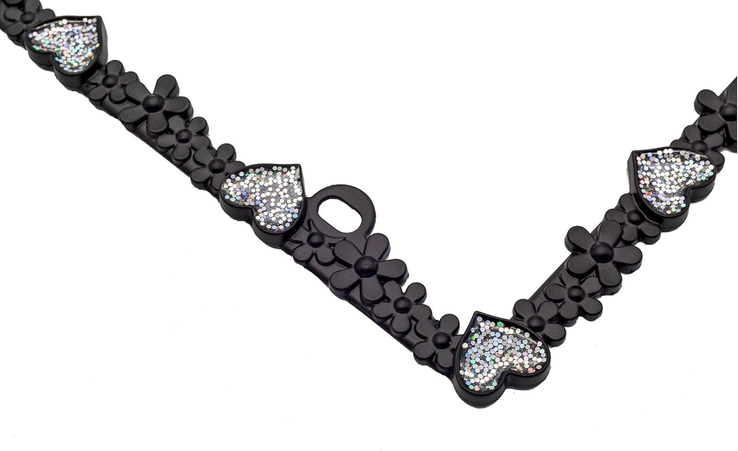 Creathome 3D Shining Daisy Heart License Plate Frame from Pure Zinc Alloy Metal Perfect Plate Holder, Matt Black with Silver Glitter Luminously Heart