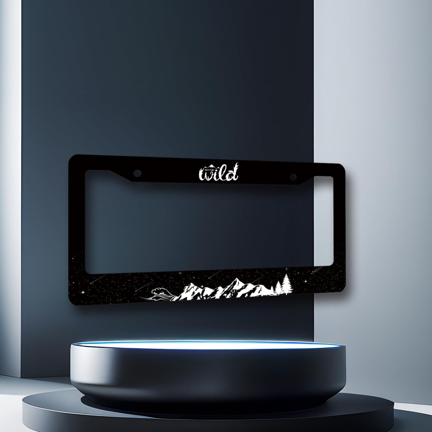 Mountains License Plate Frame Ocean Waves Forest Starry Sky License Plate Stainless Steel Mountain Car Accessory Funny License Plate Decoration Men Women Size 12.2" x 6.2" with Screw