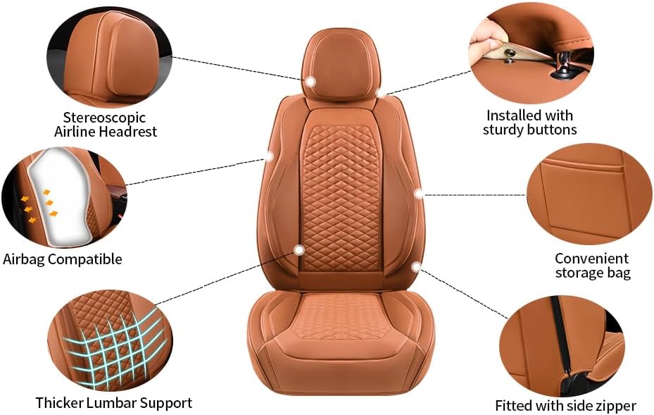 2 Packs Car Seat Covers Leather Car Seat Covers Universal Seat Covers for Car, SUV,Truck (Brown)