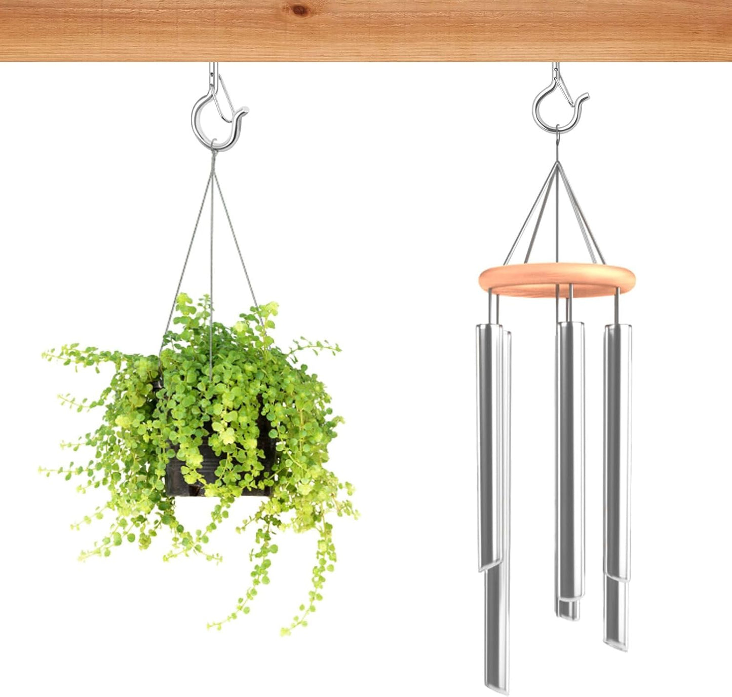 48 PCS Q-Hanger Hooks, Screw Hooks for Outdoor String Lights, Safety Buckle Design Cup Eye Hook for Hanging Christmas Lights, Plants, Mounted on Wall Ceiling, Include 1 Wing Nut Driver, Silver