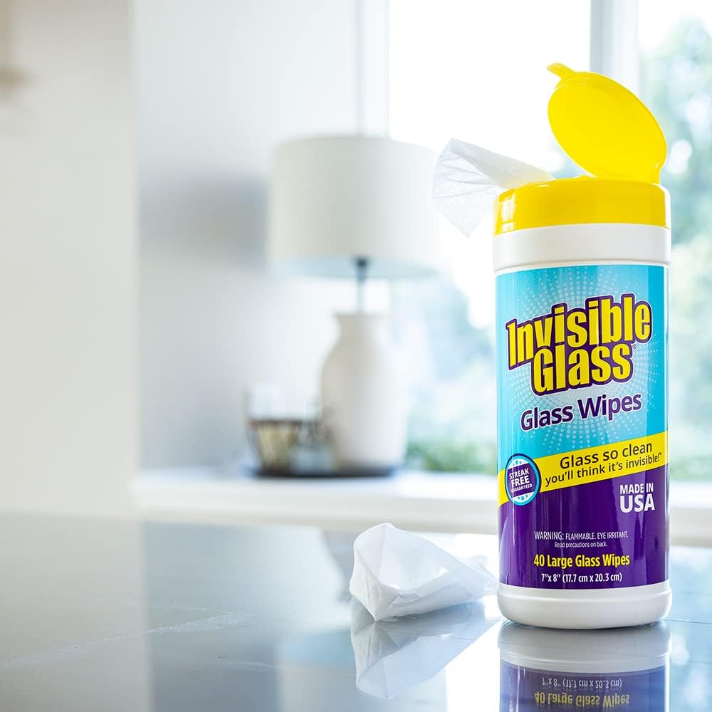 Invisible Glass 90160-4PK Glass Cleaning Wipes Perfect for Cleaning Mirrors, Windows, and Windshields at Home, in Your Car, or at the Office, Streak-Free, Tint-Safe, Lint-Free, 40 Wipes, Pack of 4