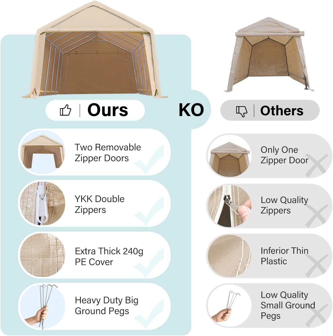 ADVANCE OUTDOOR 13x20 ft Carport 2 Roll up Doors & Vents Outdoor Portable Storage Shelter Garage Tent for Vehicle Boat Truck Anti-UV Snow Resistant Waterproof, Beige