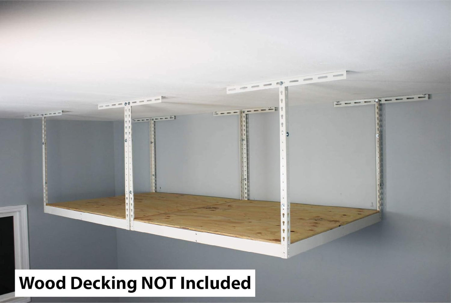 MonsterRax 4x8 Overhead Garage Storage Rack Frame Kit - Hanging Storage Shelves, Ceiling Storage Rack System, Overhead Garage Organizers And Storage, Ceiling Shelving - (White, 18"-33")