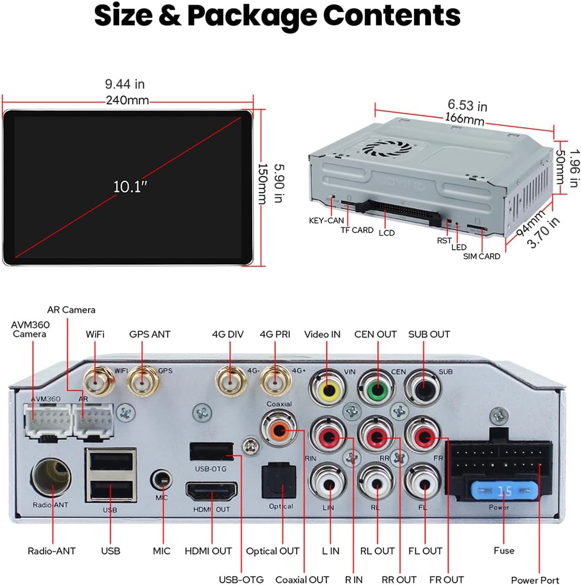 Joying Single Din Touchscreen Radio 10.1 Inch Car Stereo with Apple Carplay & Android Auto, 8GB+128GB Android 13 Head Unit with Mirror Link, AM/FM, Bluetooth, SWC, GPS(JY-UTS10N8)