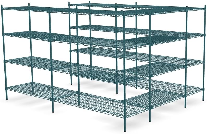 NSF 7' x 9' Walk-in 4-Tier Shelving Unit Kit with S-Hooks, Commercial Storage Rack Unit, Organizer Shelves System Kit, Heavy Duty Racking for Storage, Shelving Kits (Green Epoxy)