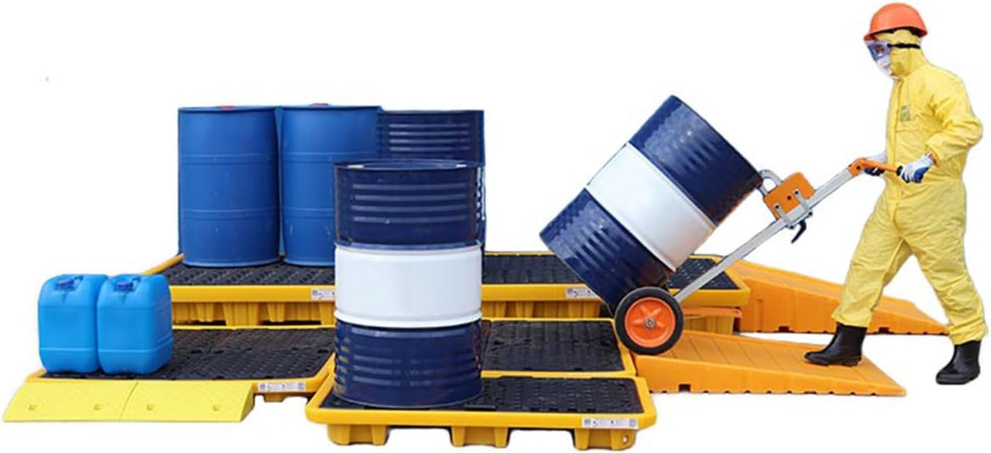 Drum Containment Spill Pallet, Industrial Nestable Oil Drums Leak-Proof Tray, Garage Storage Detachable Anti Slip Polyethylene Platform with Drain (Color : Yellow-5 Pack, Size : 26.4"x26.4"x