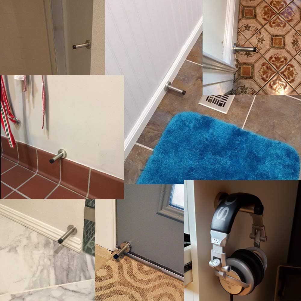 JQK Door Stopper Chrome, 304 Stainless Steel Thicken 1mm Sound Dampening Door Stop Bumper Wall Protetor 2 Pack, Polished Chrome, DSB5-CH-P2