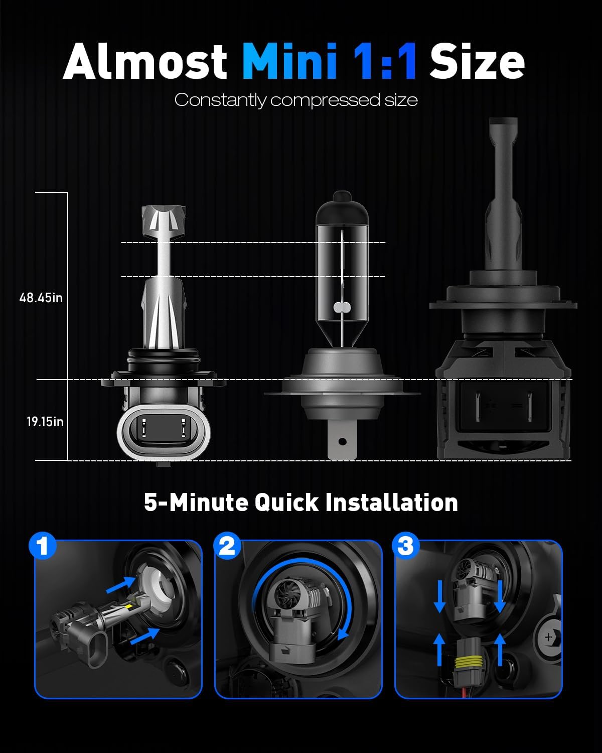 NOVSIGHT H11 9005 Fog Light Bulbs - 80000LM 6500K Cool White, 1:1 Design Easy Installation, Non-Polarity Plug-and-Play, Pack of 4