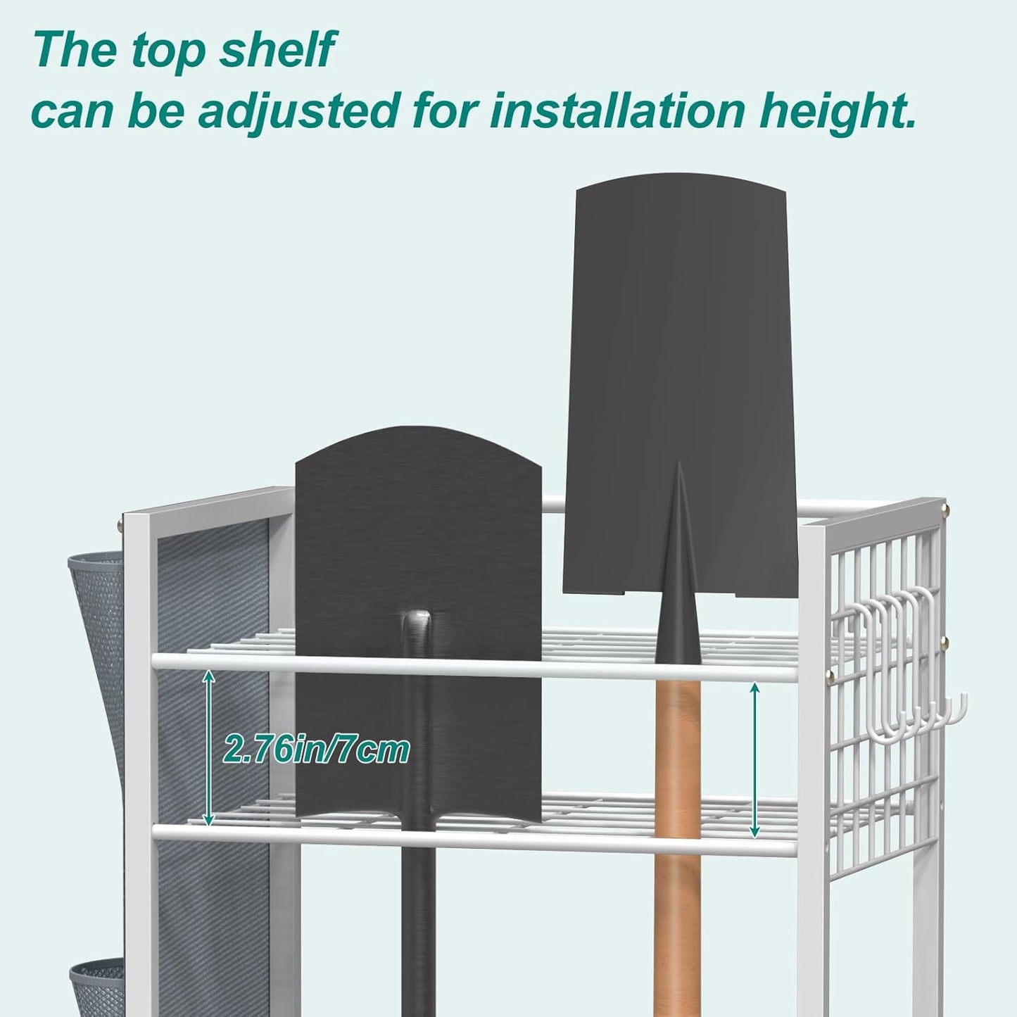 YBING Garden Tool Organizer, Yard Tool Stand with Side Storage Pockets, Yard Tower Rack for Garage Storage, Freestanding Tools Organizers and Storage for Shed, Gray