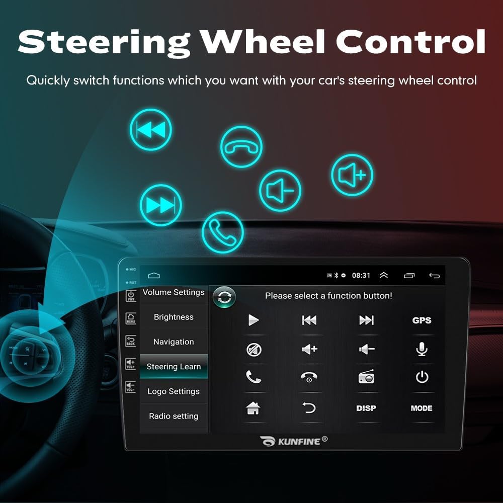 Kunfine Car CarPlay Android Auto Navigation Stereo GPS Radio Reverse Camera Display 9" IPS Touchscreen Headunit Tablet Media Player for Peugeot 301 13-22, if Applicable Octa Core 6G+128G Matte Black