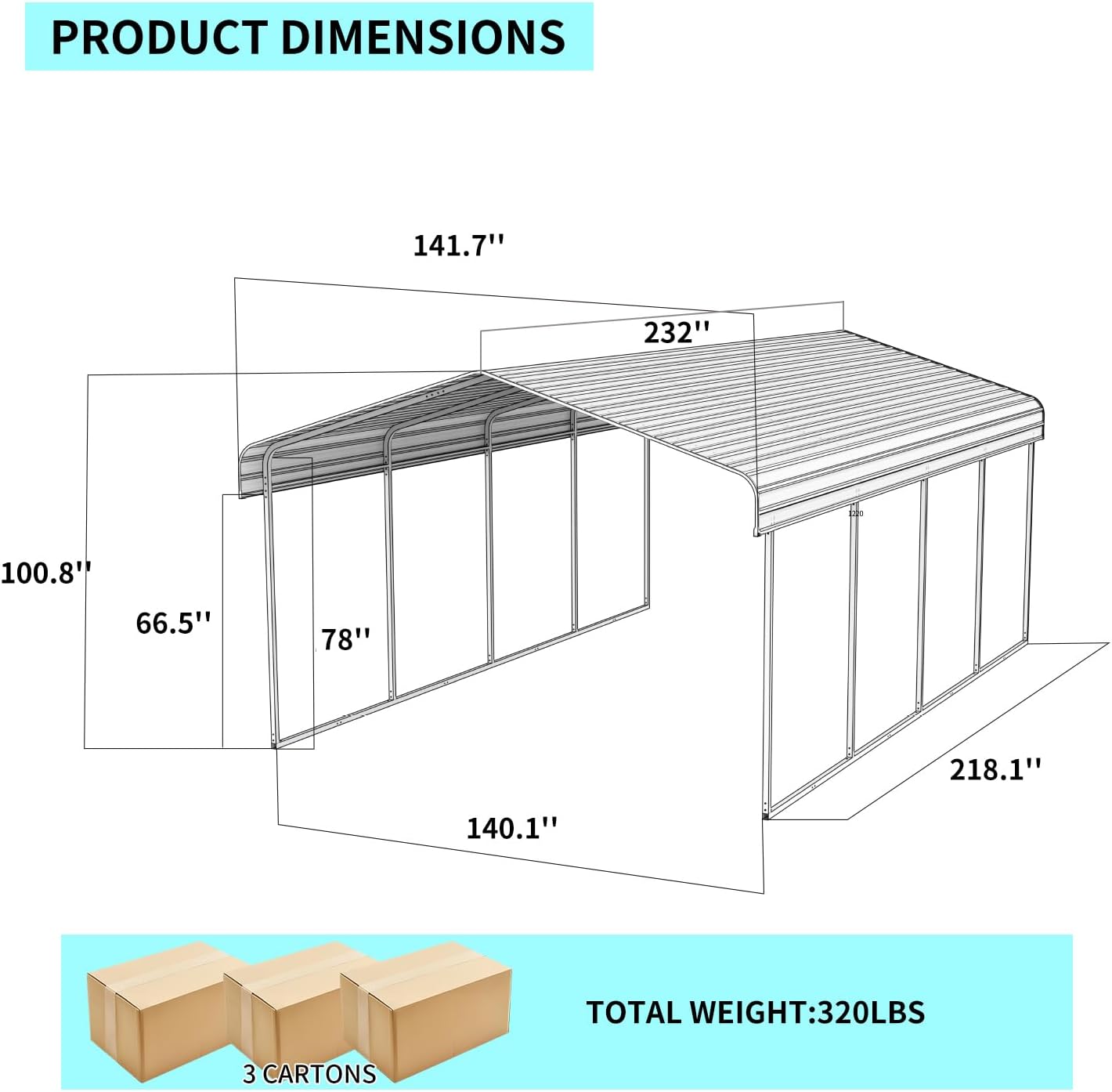 12x20 FT Metal Carport, Heavy Duty Car Port Canopy with Galvanized Steel Roof & Frame, Large Metal Carport Kit, Outdoor Car Garage, Steel Car Shelter for Car, Boat, Truck, Black