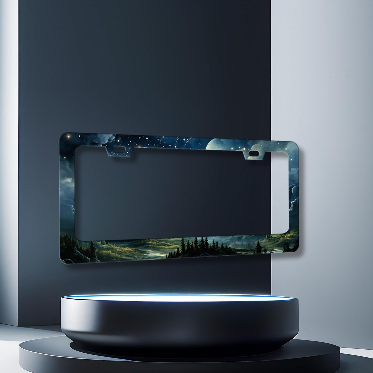 Watercolor Sky Clouds License Plate Frame Beautiful Stars Forest License Plate Holder Stainless Steel Colorful Car Accessory Funny License Plate Decoration Size 12.2"x6.2" with Screws