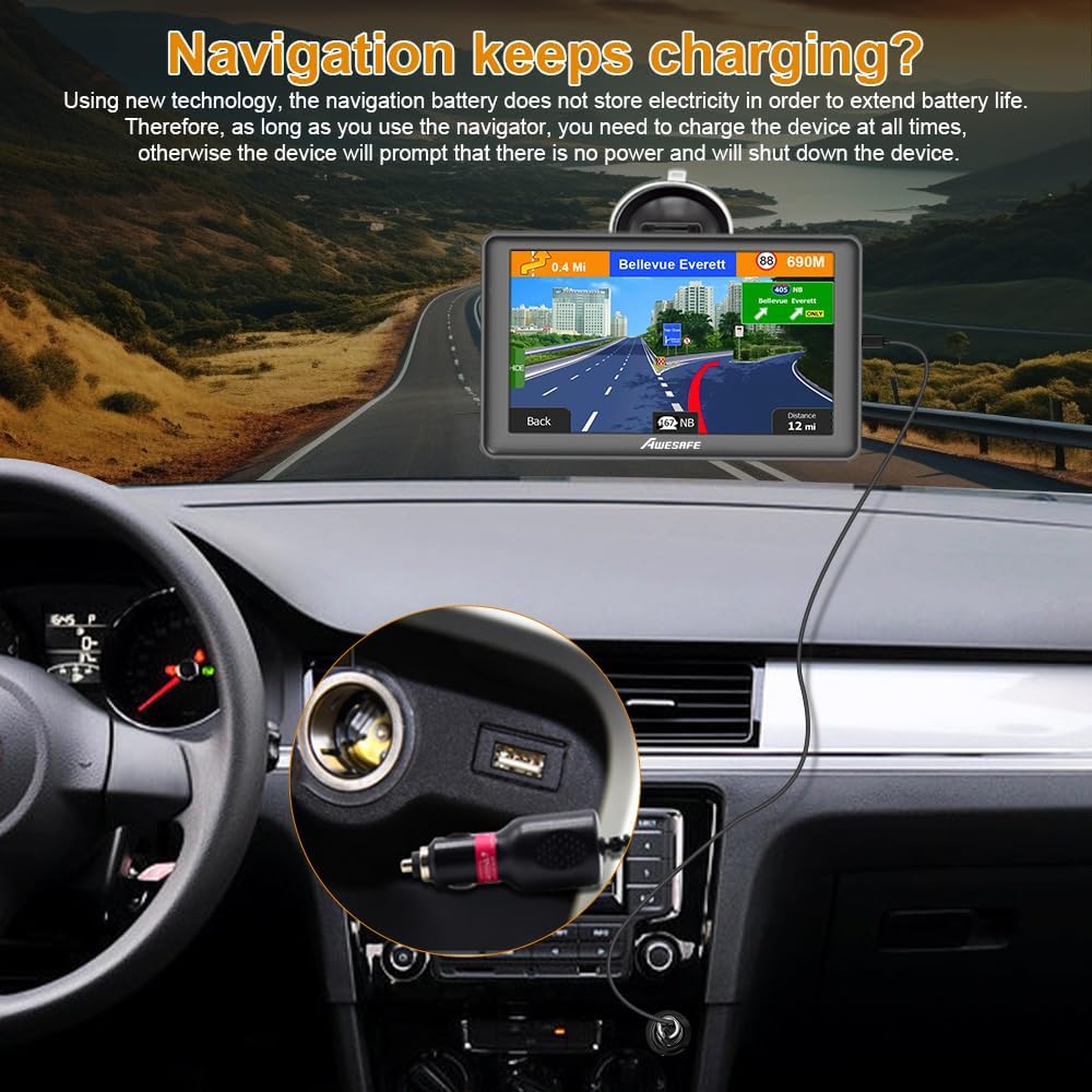 GPS Navigator for Car 7 inch Touch Screen Voice Prompts Turn Direction Speed Limit Warning Free Update Map