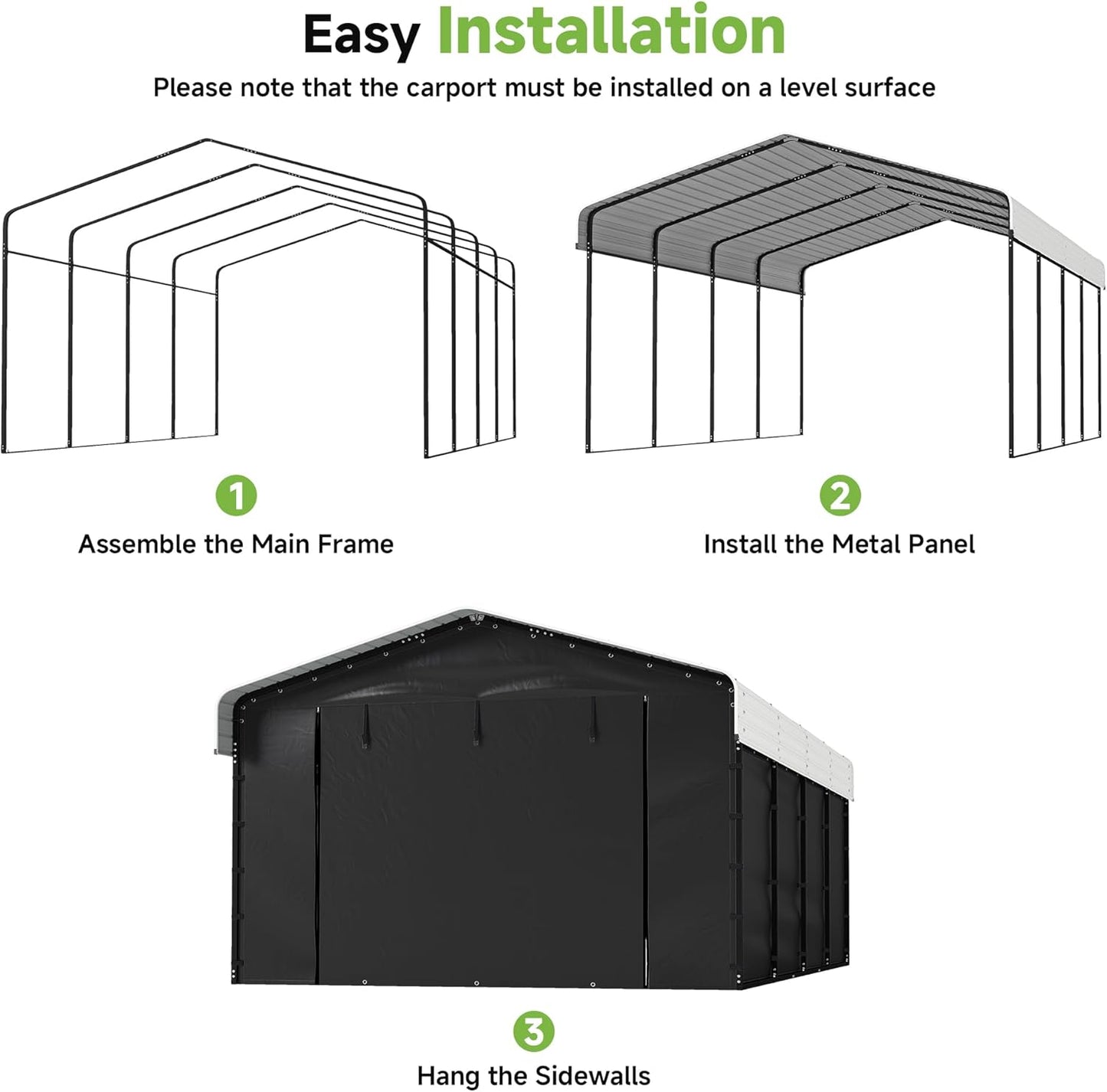 Real Relax 12x20ft Metal Carport, Heavy Duty Metal Carport Canopy Galvanized Steel Roof with Removable PE Sidewalls, Outdoor Car Shelter for Car, Boats and Truck, Cream White