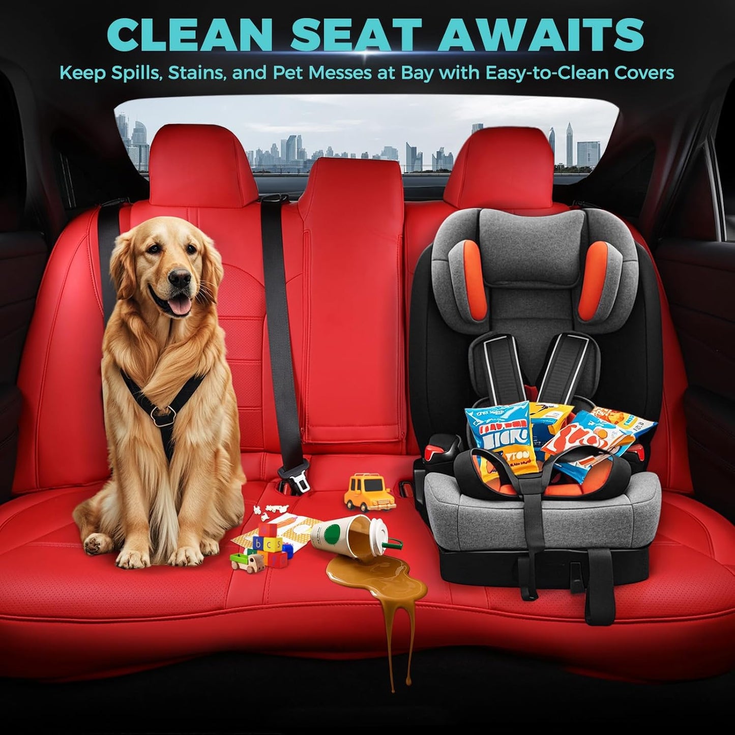 for Toyota Camry Seat Covers XLE XSE V6 2018 2019 2020 2021 2022 2023 2024 - Waterproof Breathable Leather Seat Covers for Cars, Custom Fit Car Seat Covers Full Set, Red Not for Hybrid