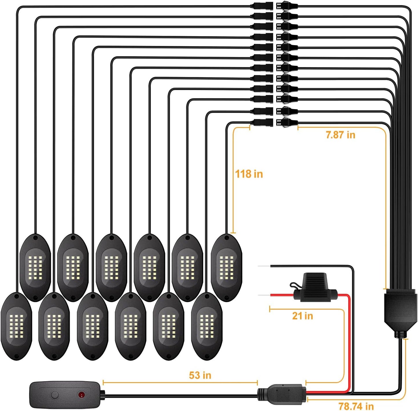 Honalia Pure White Rock Lights for Trucks 12 Pods, 6000K White LED Rock Lights Kits with Switch