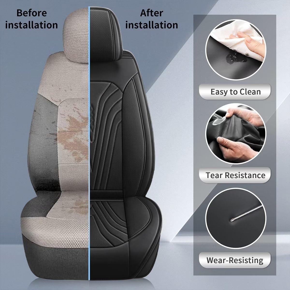 2 Front Car Seat Cover Fit for Toyota Camry 2012-2024 2025 Faux Leather Breathable Waterproof Camry Seat Covers Automotive Cushion Protector Compatible Airbag (2 Seats & Black)