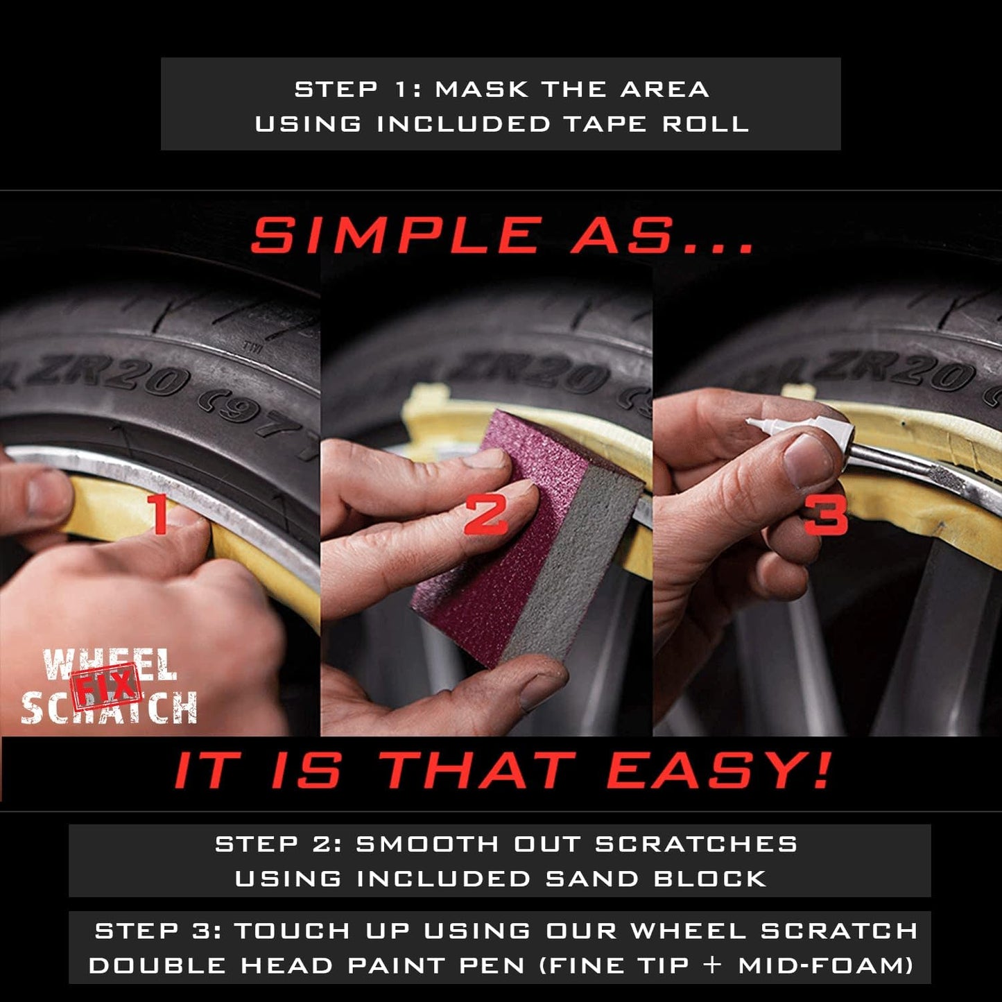 Black Gloss Rim Touch Up Paint Pen, Car Wheel Scratch Repair, Curb Rash Repair, Gloss Black Wheel Paint