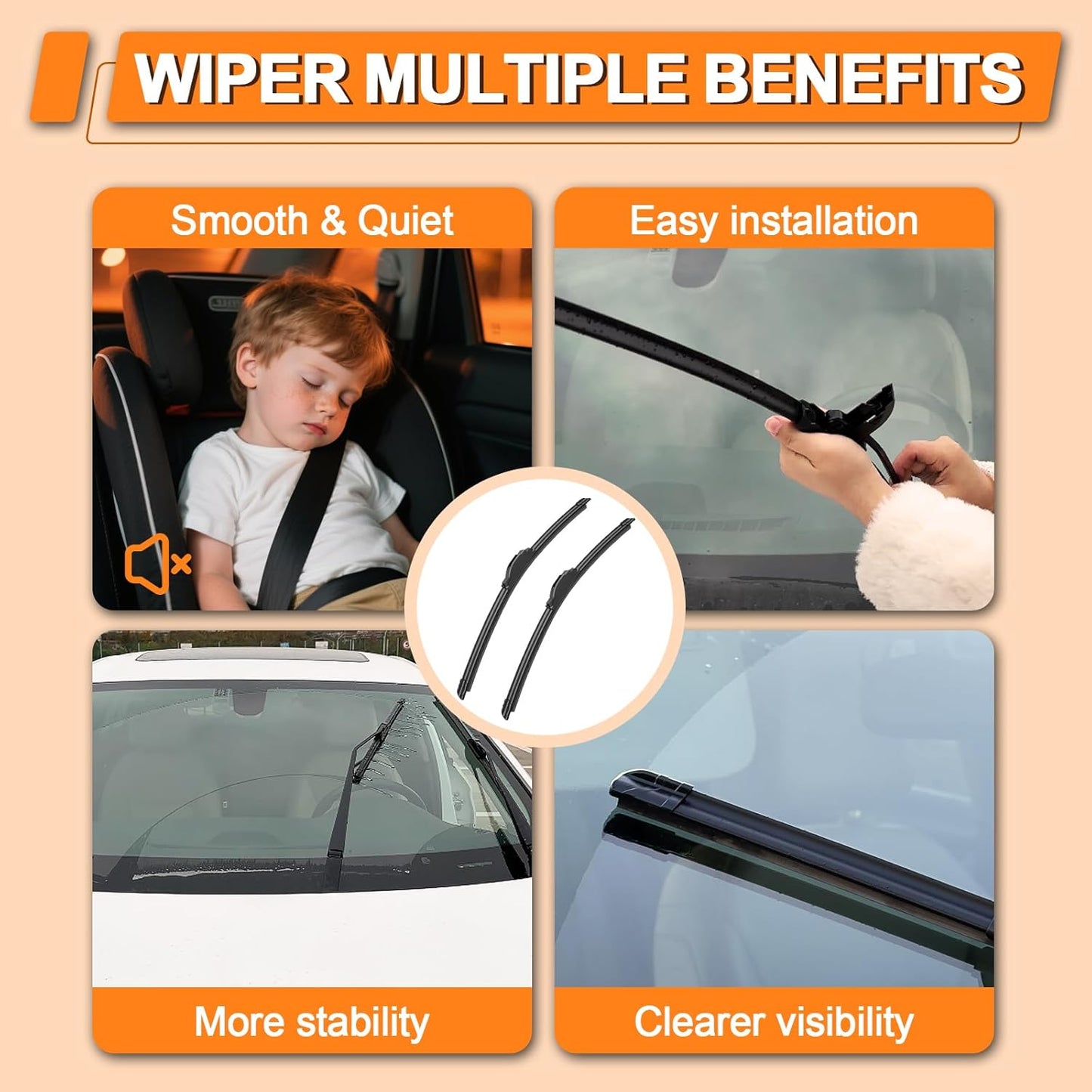 HULADAED® 26''+16''+12'' Windshield Wipers Replacement for Kia Niro 2022 2021 2020 2019 2018 2017,Silicone Front Rear Wiper blades for MY Car-All Weather & Quiet(3 PACK)
