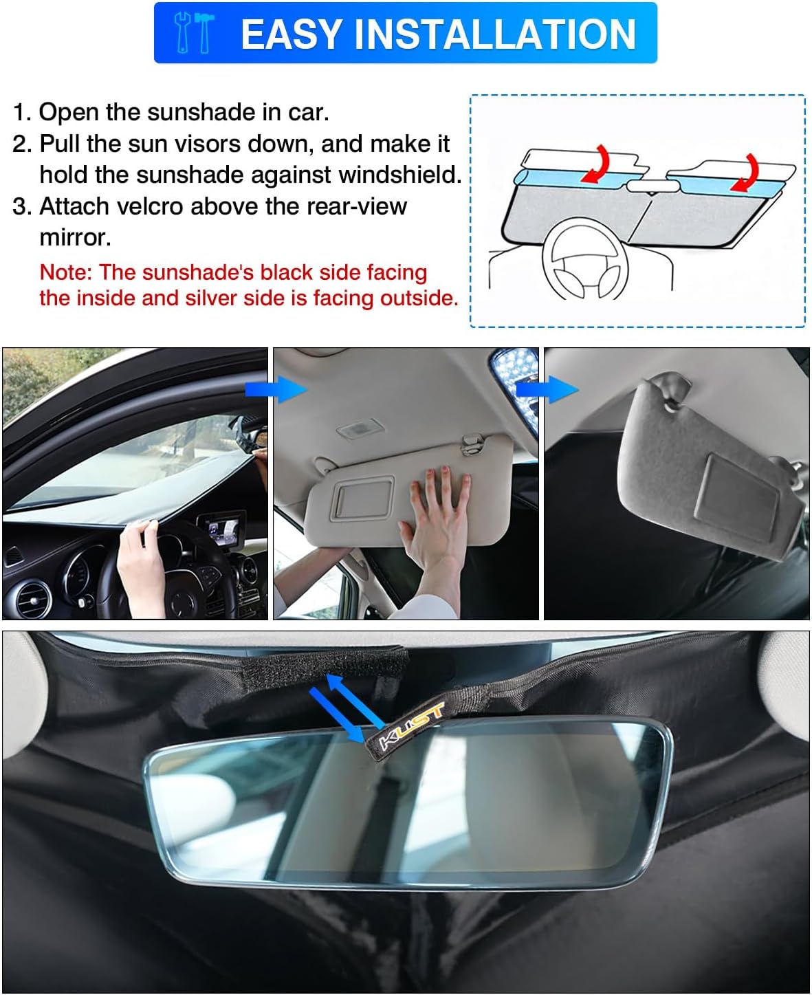 KUST Windshield Sun Shade for Subaru XV Crosstrek 2013–2017 Window Shade Sun Visor Cover Foldable Blocks UV Rays Keep Your Car Cooler