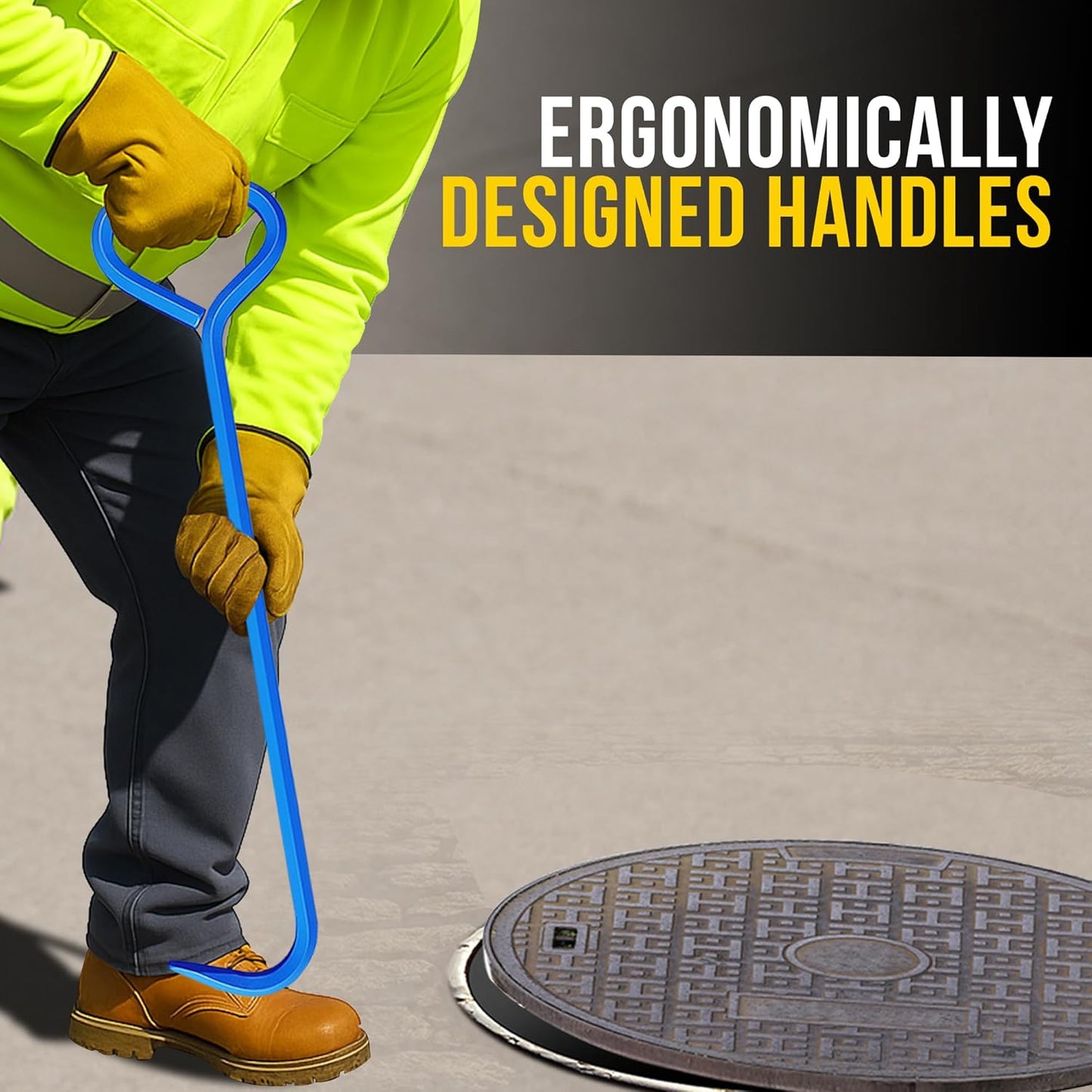 T&T Tools 36-Inch Manhole Hook - Heavy Duty Single Hook for Lifting Manhole Covers, Storm Drains, Septic Tank Risers - Rigid Hex Alloy Steel Tool for Lifting, Pulling, and Removing Covers - 2 Pack