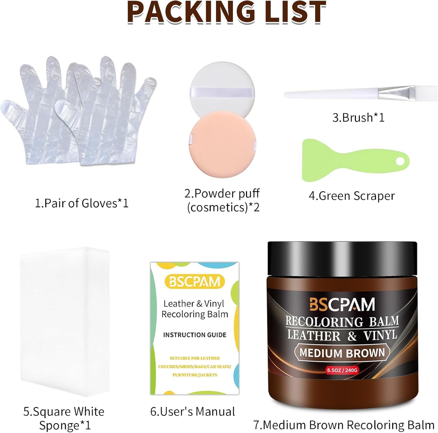 Medium Brown Leather Recoloring Balm,Leather Couch Scratch/Stain Remover,Leather Repair kit for Vinyl Furniture and Car Interior,Leather Dye Paint for Scratched and Faded Leather Couches