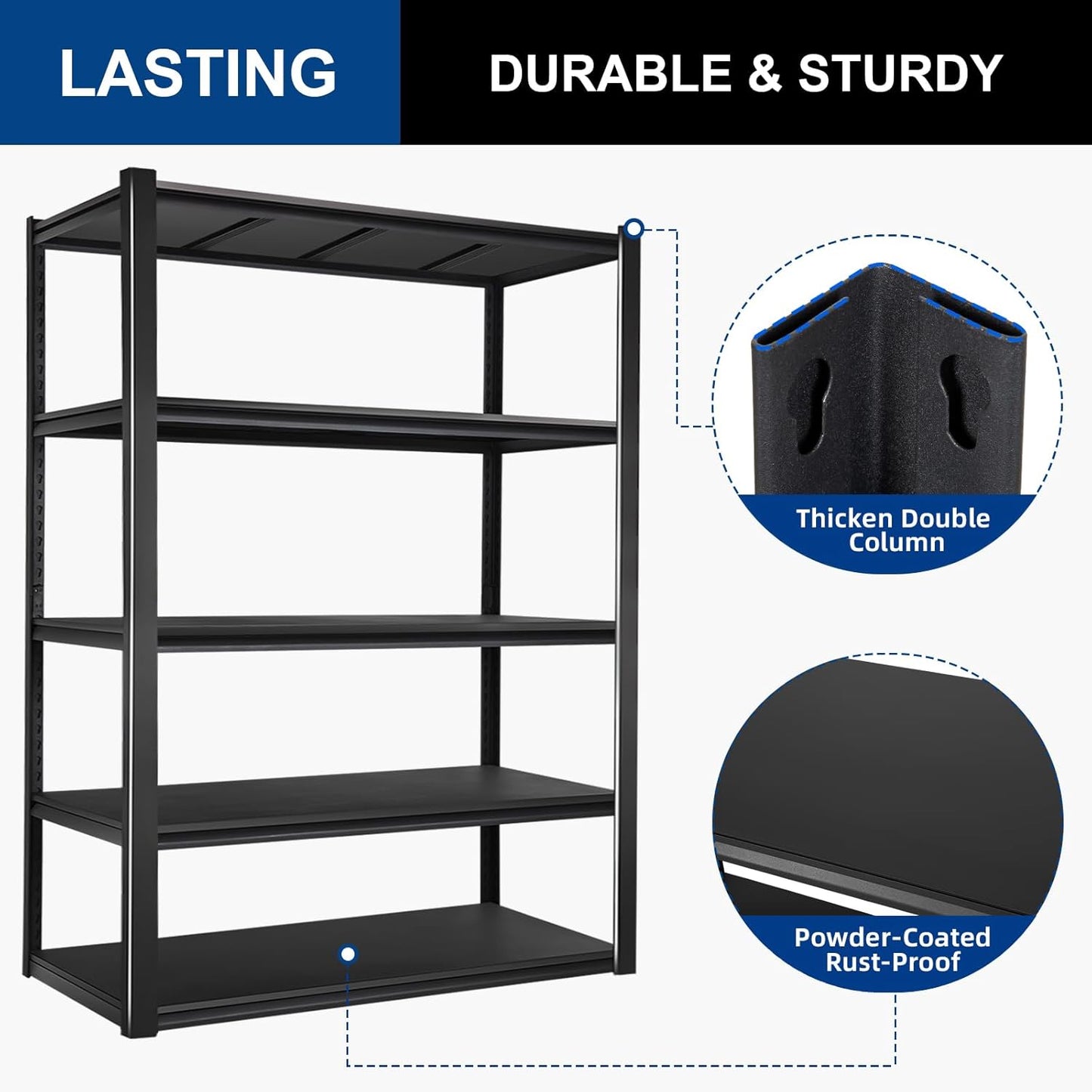 BILT HARD 5-Tier 48" W x 24" D x 72" H Garage Shelving, 3500 lbs Industrial Heavy Duty Storage Shelves, Metal Shelving Units with Adjustable Shelf, Steel Utility Shelves for Garage