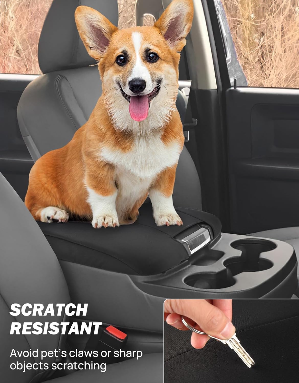 JOYTUTUS Center Console Cover Compatible with 2013-2018 Ram 1500 & 2013-2024 Ram 2500/3500/1500 Classic Model Jump Seat Console, Neoprene Arm Rest Armrest Cover for Car, Middle Console Cover Lid