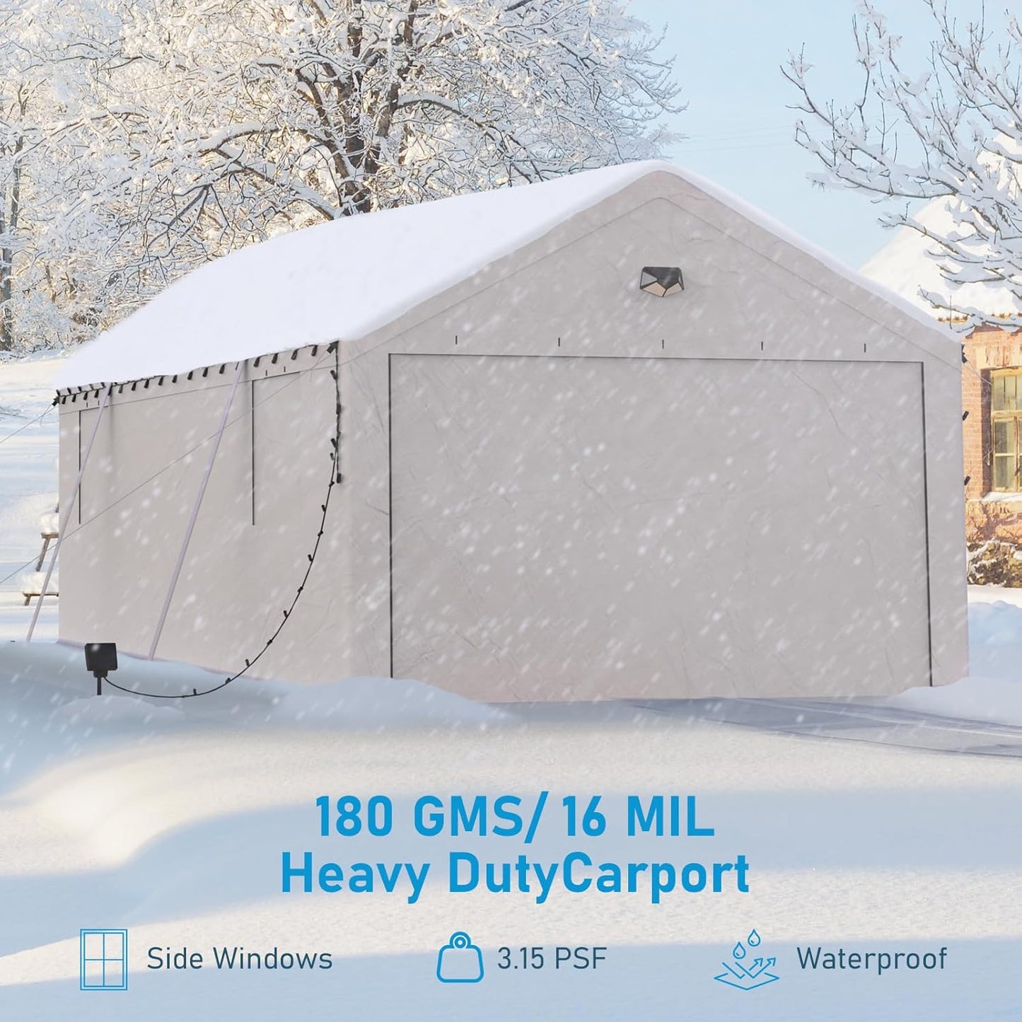 13x25 Carport Canopy, Heavy Duty Car Port, Portable Car Ports Garage with 2 Roll-Up Zipper Drive Through Doors, White