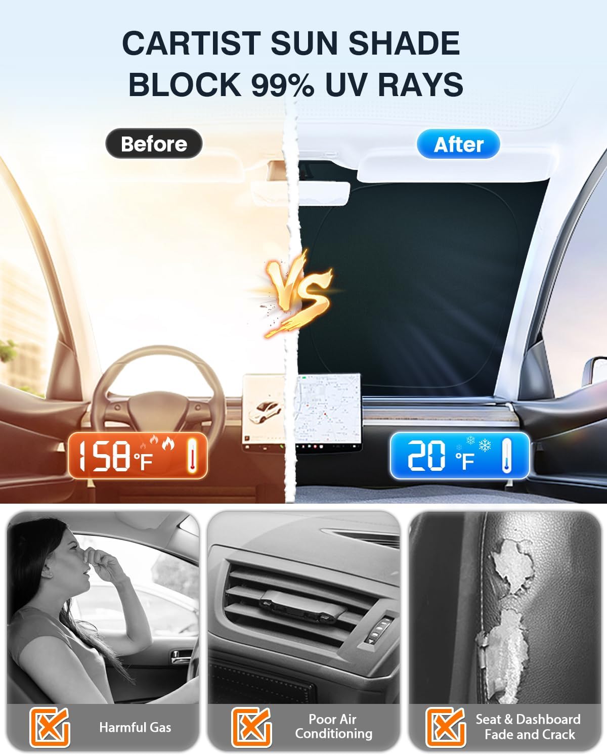 5-Layer Cartist Windshield Sun Shade Custom Fit for Toyota Corolla Cross 2022 2023 2024 2025 (Not for Corolla) Accessories Foldable Car Front Window Sunshade Sun Visor Protector