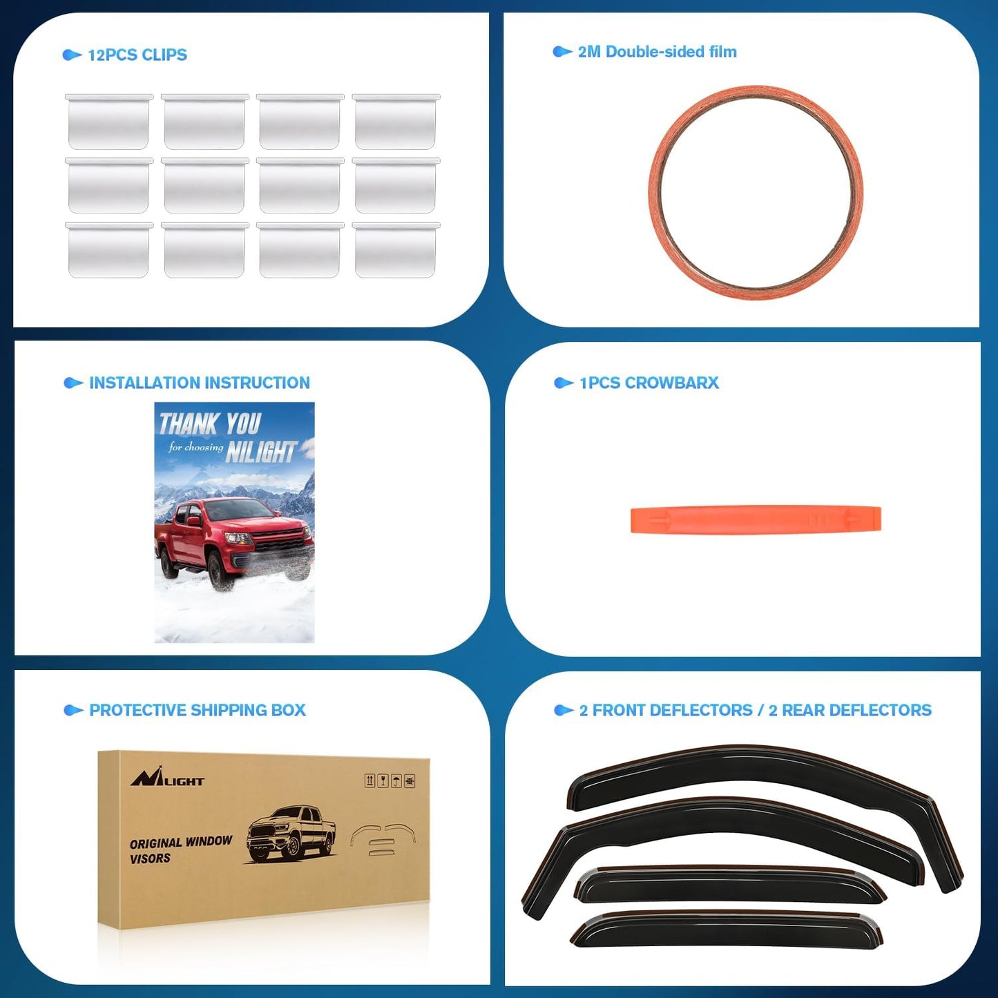 Nilight Window Visor Compatible with Chevy Silverado 1500/Avalanche 2007 2008 2009 2010 2011 2012 2013 GMC Sierra 1500/Silverado/Sierra 2500-3500HD Crew Cab Yukon XL in Channel Rain Guards