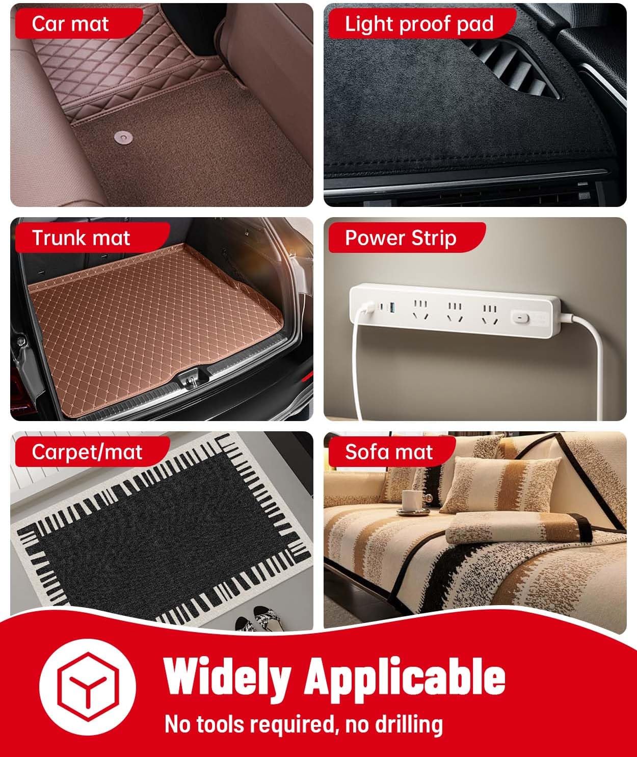 Hook and Loop Strips with Super Adhesive Heavy Duty, Made of 3M, Heat Resistant Waterproof, Outdoor or Indoor Use, 16 Sets Black 1.57x1.97 Inch