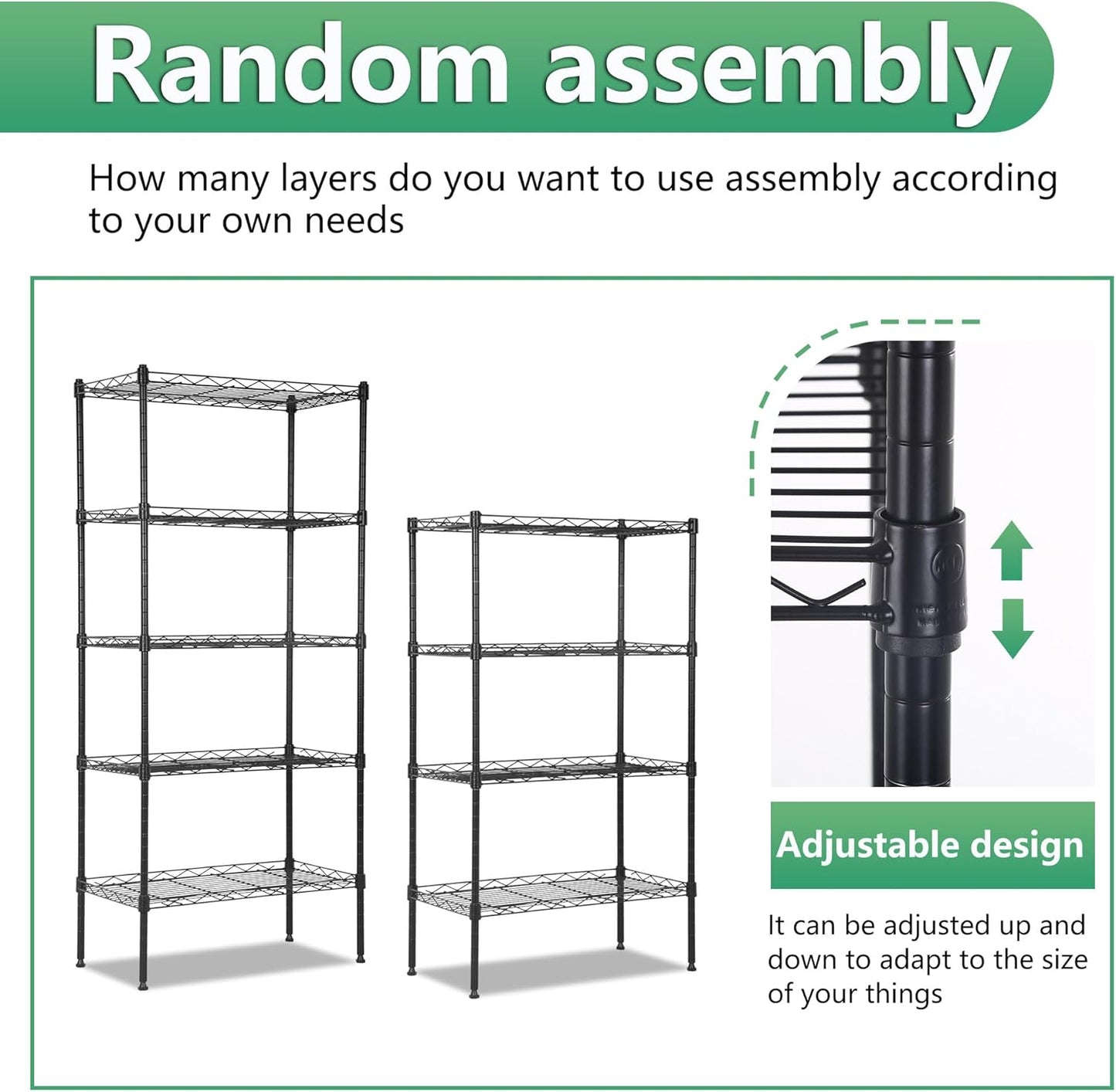 BestOffice Garage Shelving 5 Tier Metal Storage Shelves 750lbs Weight Capacity Heavy Duty Wire Shelving NSF Certified Utility Shelves with Leveling Feet for Garage Home Office, Black