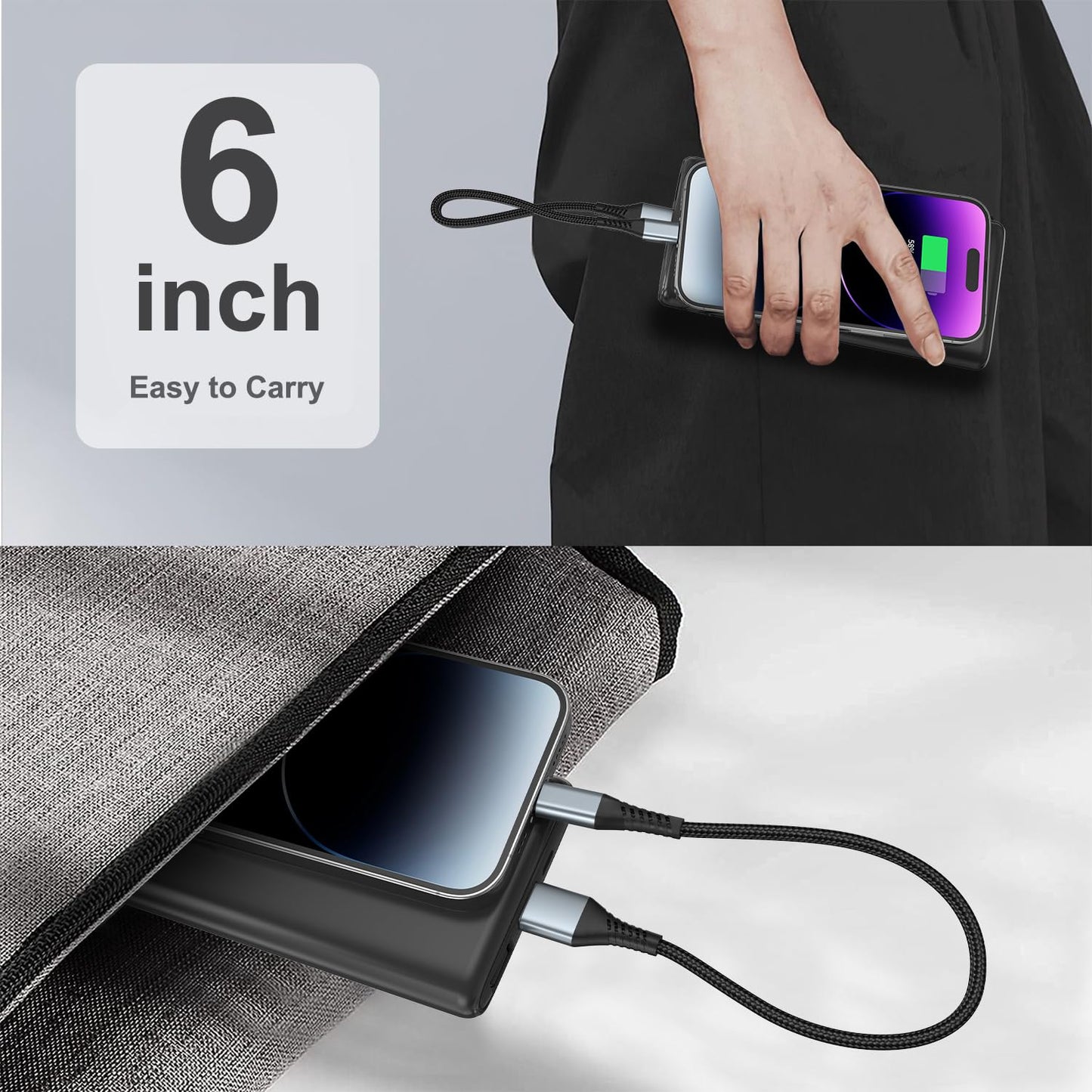 6 inch Braided USB C to C Charger Cable - 3-Pack, 0.5ft, PD Fast Charging, 60W for Samsung Galaxy S23/S23 Ultra, Moto G8, Google Pixel, iPhone 15/16 Pro Max