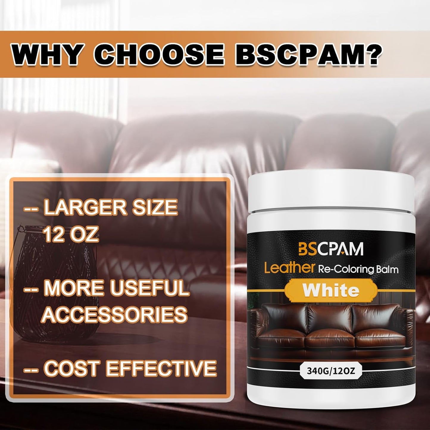 12oz Leather Recoloring Balm & 3.4oz Mink Oil Leather Conditioner kit,White Leather Color Repair Kits for Couches, Leather Couch Paint Scratch Repair for Furniture Car Sofa Shoes Leather Dye